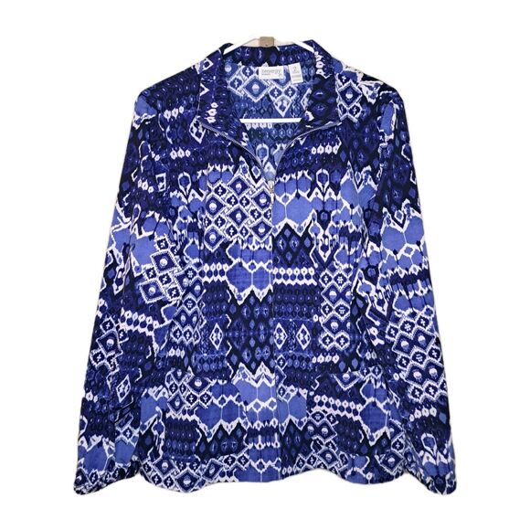 Chico's Jackets & Blazers - Chicos Zenergy Full Zip White Blue Lightweight Windbreaker Jacket Size 2